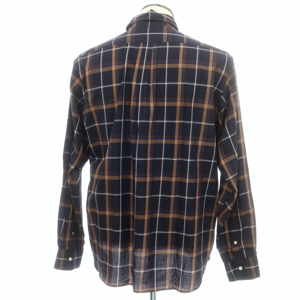 【中古】オンブレニーニョ Hombre Nino コットン チェック レギュラーカラー カジュアルシャツ ダークネイビーxライトブラウン【サイズL】【 状態ランクB 】【 メンズ 】 [CPD]