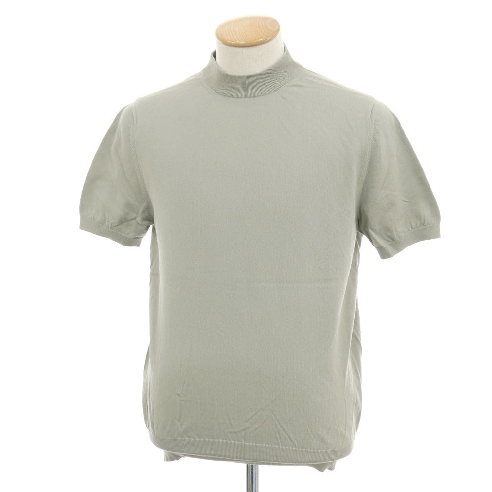 【中古】クルチアーニ CRUCIANI コットン モックネック 半袖 プルオーバーニット グリーングレー系【 46 】【 状態ランクB 】【 メンズ 】