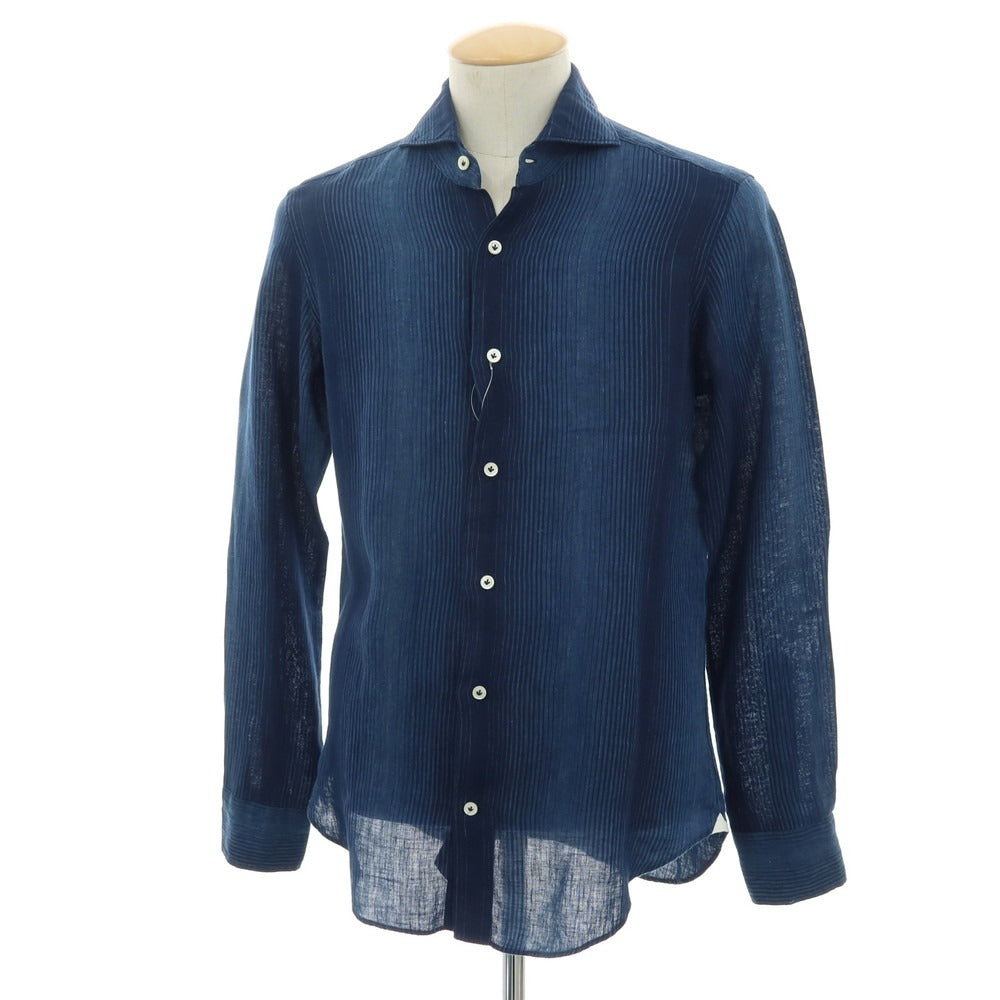 【中古】ジャンネット giannetto リネン カジュアルシャツ ネイビー【サイズ38】【 状態ランクB 】【 メンズ 】