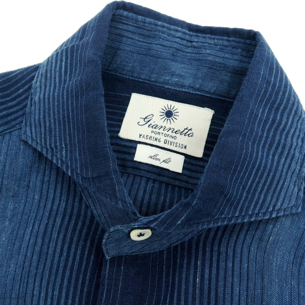 【中古】ジャンネット giannetto リネン カジュアルシャツ ネイビー【サイズ38】【 状態ランクB 】【 メンズ 】