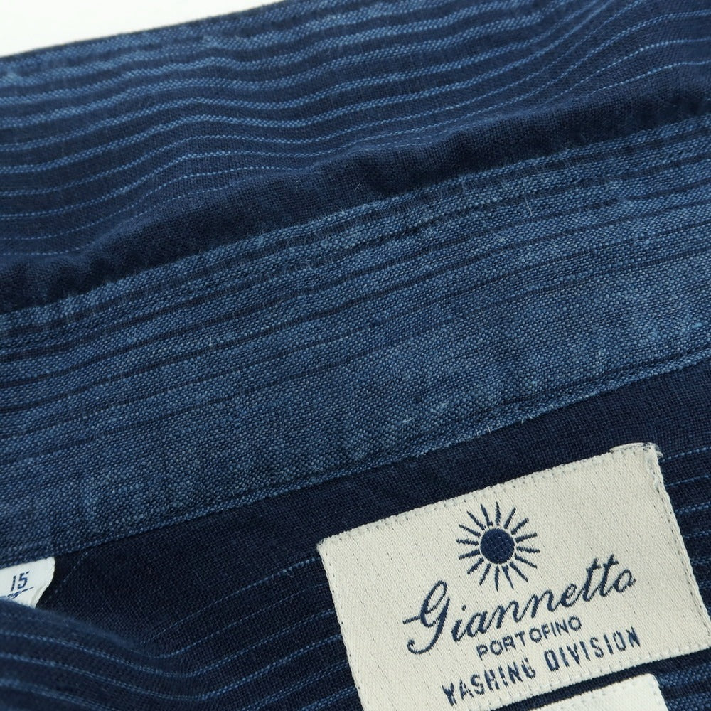 【中古】ジャンネット giannetto リネン カジュアルシャツ ネイビー【サイズ38】【 状態ランクB 】【 メンズ 】