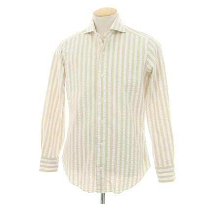 【中古】ジャンネット giannetto ストレッチコットン ストライプ カジュアルシャツ ベージュxホワイト【サイズ38】【 状態ランクC 】【 メンズ 】