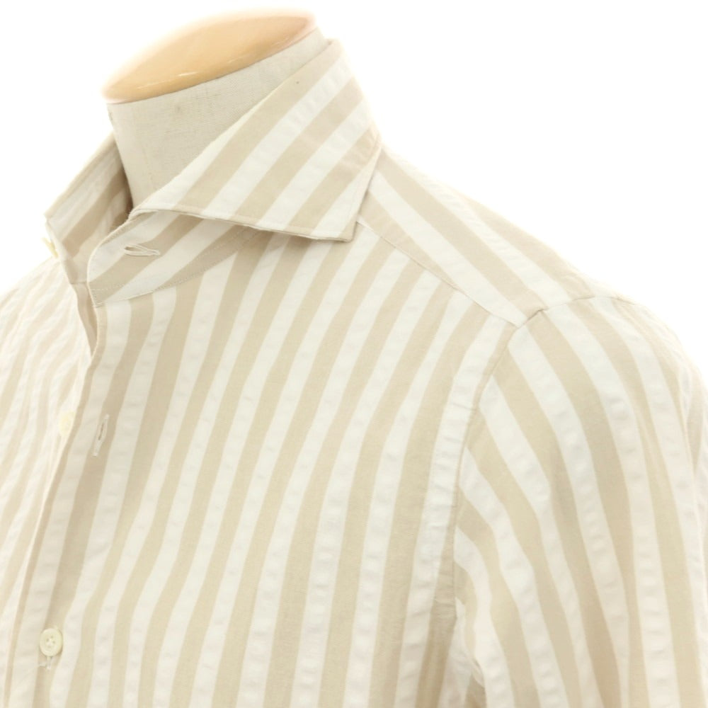 【中古】ジャンネット giannetto ストレッチコットン ストライプ カジュアルシャツ ベージュxホワイト【サイズ38】【 状態ランクC 】【 メンズ 】