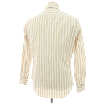 【中古】ジャンネット giannetto ストレッチコットン ストライプ カジュアルシャツ ベージュxホワイト【サイズ38】【 状態ランクC 】【 メンズ 】