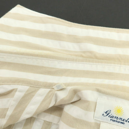 【中古】ジャンネット giannetto ストレッチコットン ストライプ カジュアルシャツ ベージュxホワイト【サイズ38】【 状態ランクC 】【 メンズ 】