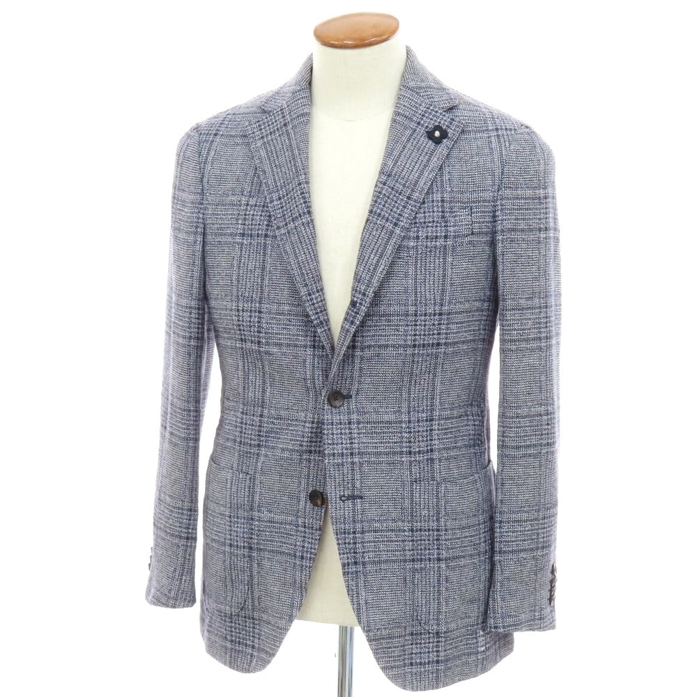 【中古】ラルディーニ LARDINI リネンウール チェック テーラードジャケット ネイビーxホワイト【 46 】【 状態ランクB 】【 メンズ 】