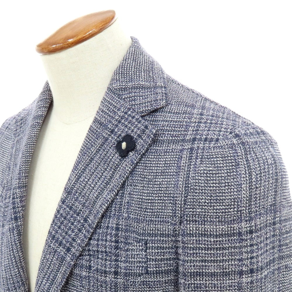 【中古】ラルディーニ LARDINI リネンウール チェック テーラードジャケット ネイビーxホワイト【 46 】【 状態ランクB 】【 メンズ 】