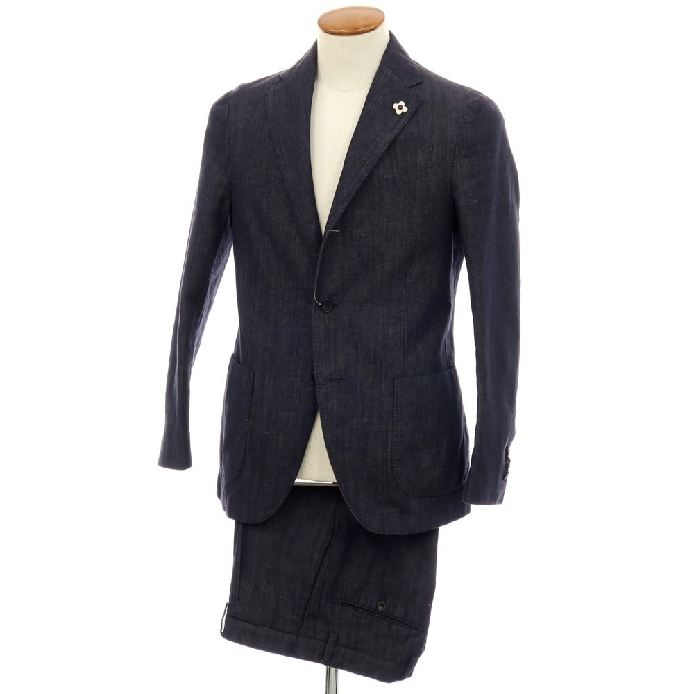 【中古】ラルディーニ LARDINI コットンリネン 3つボタンスーツ ネイビー【サイズ46】【 状態ランクB 】【 メンズ 】