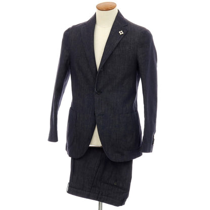 【中古】ラルディーニ LARDINI コットンリネン 3つボタンスーツ ネイビー【サイズ46】【 状態ランクB 】【 メンズ 】