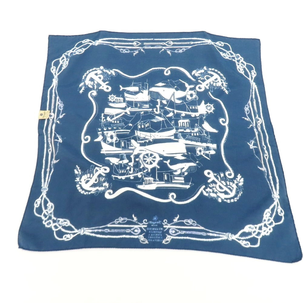 【中古】フマガッリ Fumagalli コットン プリント スカーフ ネイビーxホワイト【 状態ランクB 】【 メンズ 】