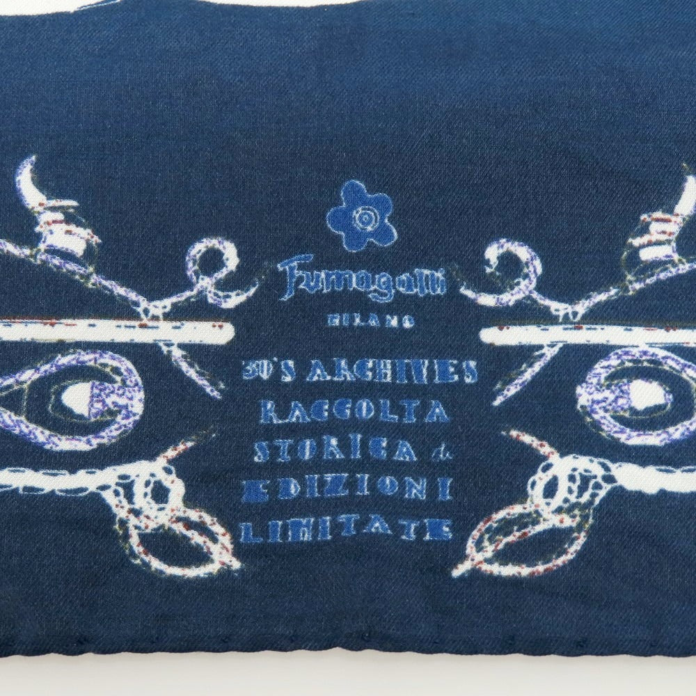 【中古】フマガッリ Fumagalli コットン プリント スカーフ ネイビーxホワイト【 状態ランクB 】【 メンズ 】