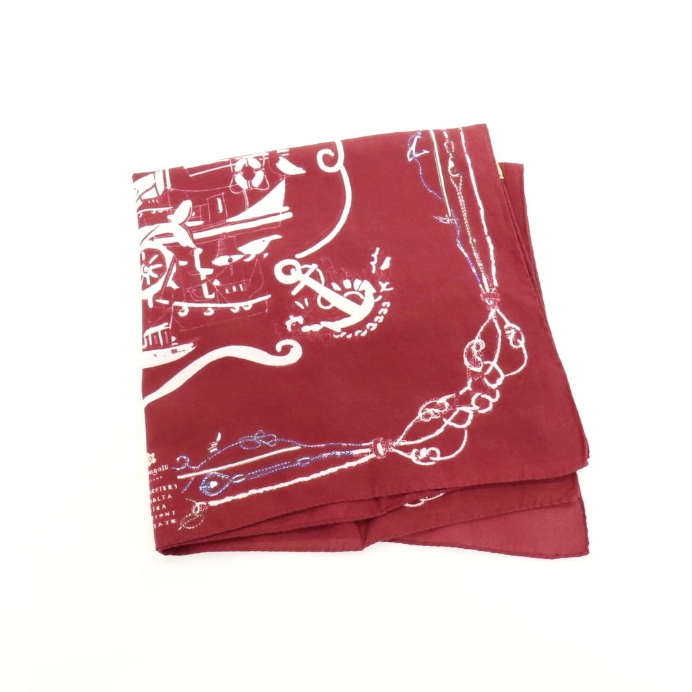 【中古】フマガッリ Fumagalli コットン プリント スカーフ ワインレッド【 ホワイト 】【 状態ランクB 】【 メンズ 】