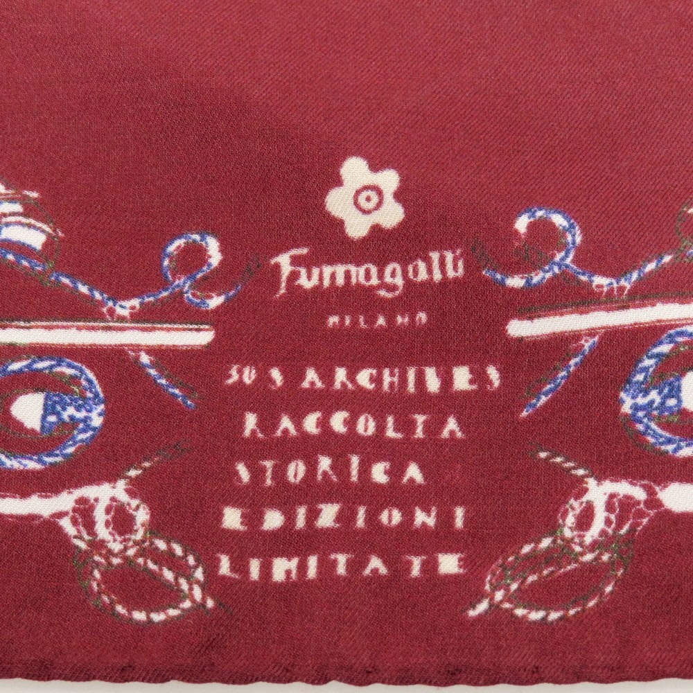 【中古】フマガッリ Fumagalli コットン プリント スカーフ ワインレッド【 ホワイト 】【 状態ランクB 】【 メンズ 】