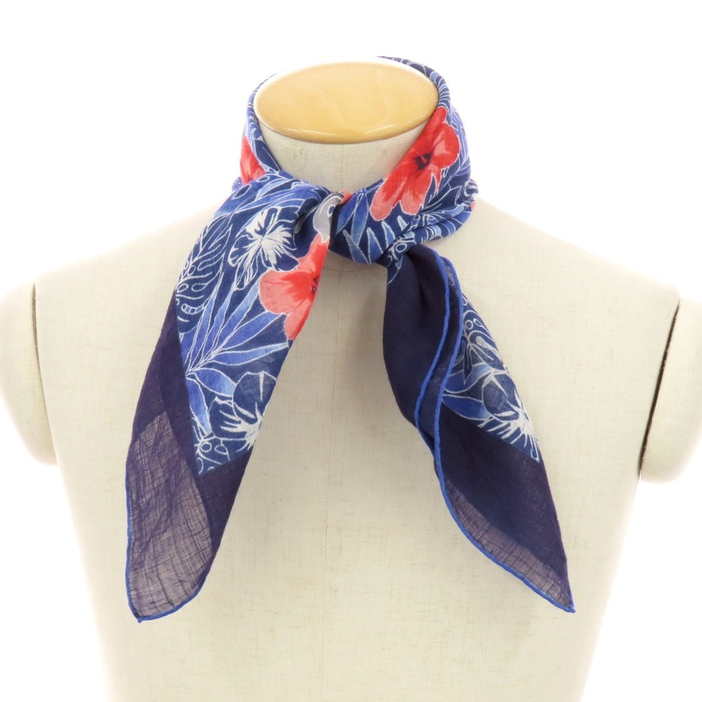 【中古】ヴィンセンツォミオッツァ Vincenzo Miozza コットンシルク プリント スカーフ ネイビーxレッド【 状態ランクB 】【 メンズ 】