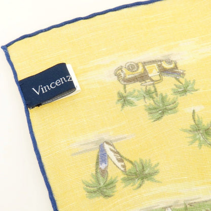 【中古】ヴィンセンツォミオッツァ Vincenzo Miozza コットンシルク プリント スカーフ オレンジイエローxグリーン【 状態ランクB 】【 メンズ 】