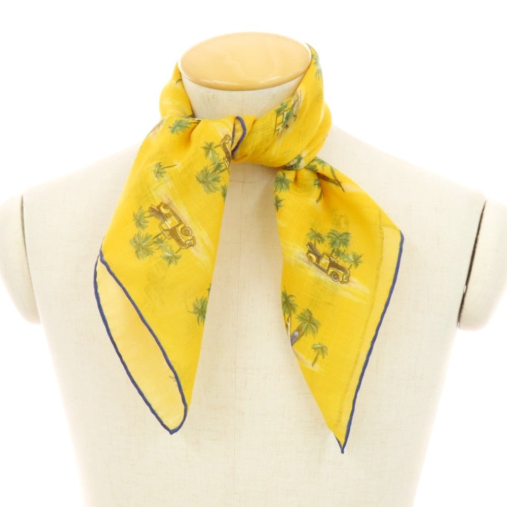 【中古】ヴィンセンツォミオッツァ Vincenzo Miozza コットンシルク プリント スカーフ オレンジイエローxグリーン【 状態ランクB 】【 メンズ 】