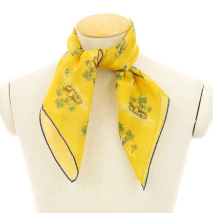 【中古】ヴィンセンツォミオッツァ Vincenzo Miozza コットンシルク プリント スカーフ オレンジイエローxグリーン【 状態ランクB 】【 メンズ 】