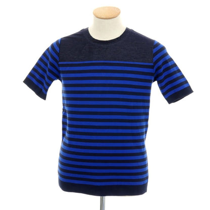 【中古】トゥモローランド TOMORROWLAND ボーダー ニット 切り替え クルーネック 半袖トップ ネイビーxブルー【 S 】【 状態ランクB 】【 メンズ 】