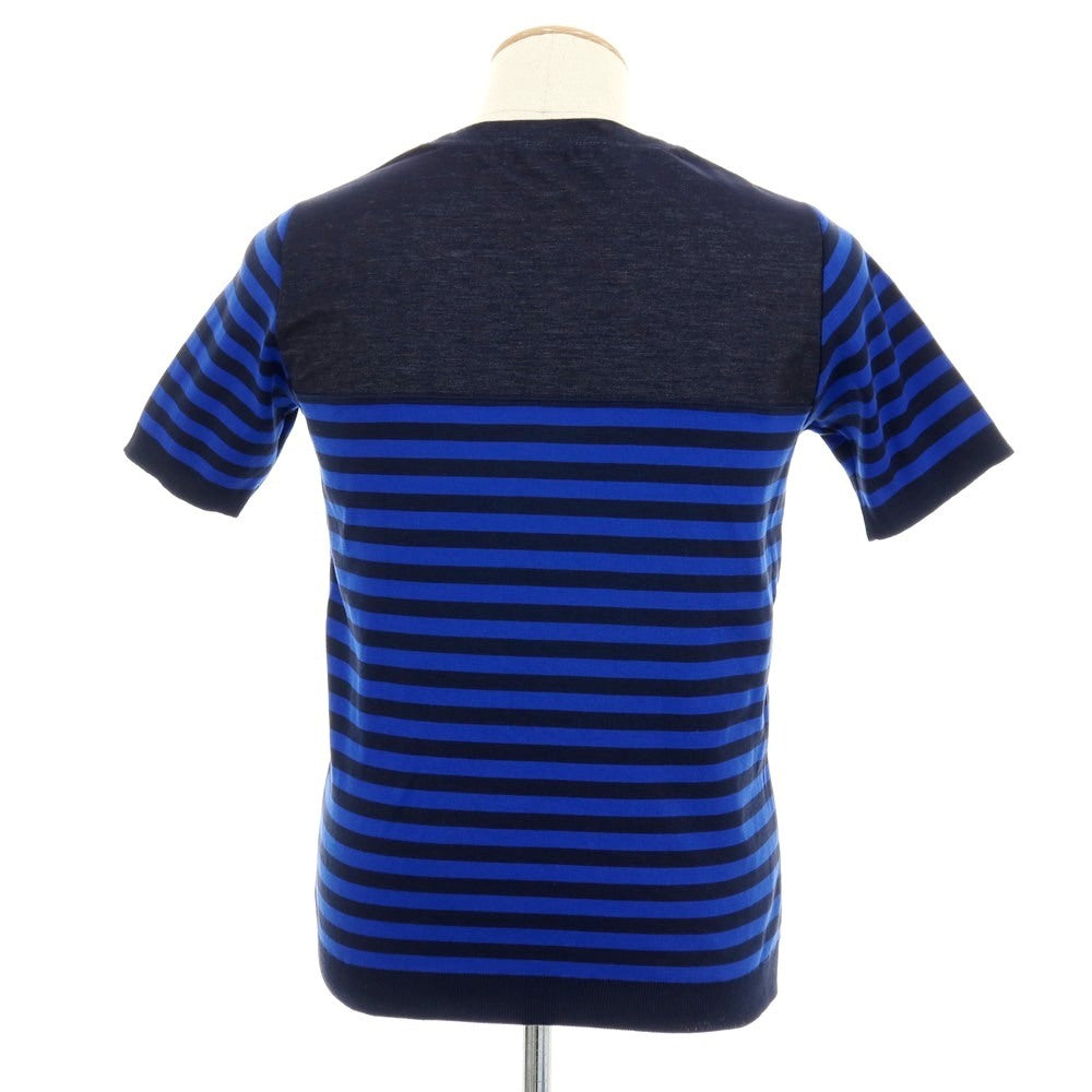 【中古】トゥモローランド TOMORROWLAND ボーダー ニット 切り替え クルーネック 半袖トップ ネイビーxブルー【 S 】【 状態ランクB 】【 メンズ 】