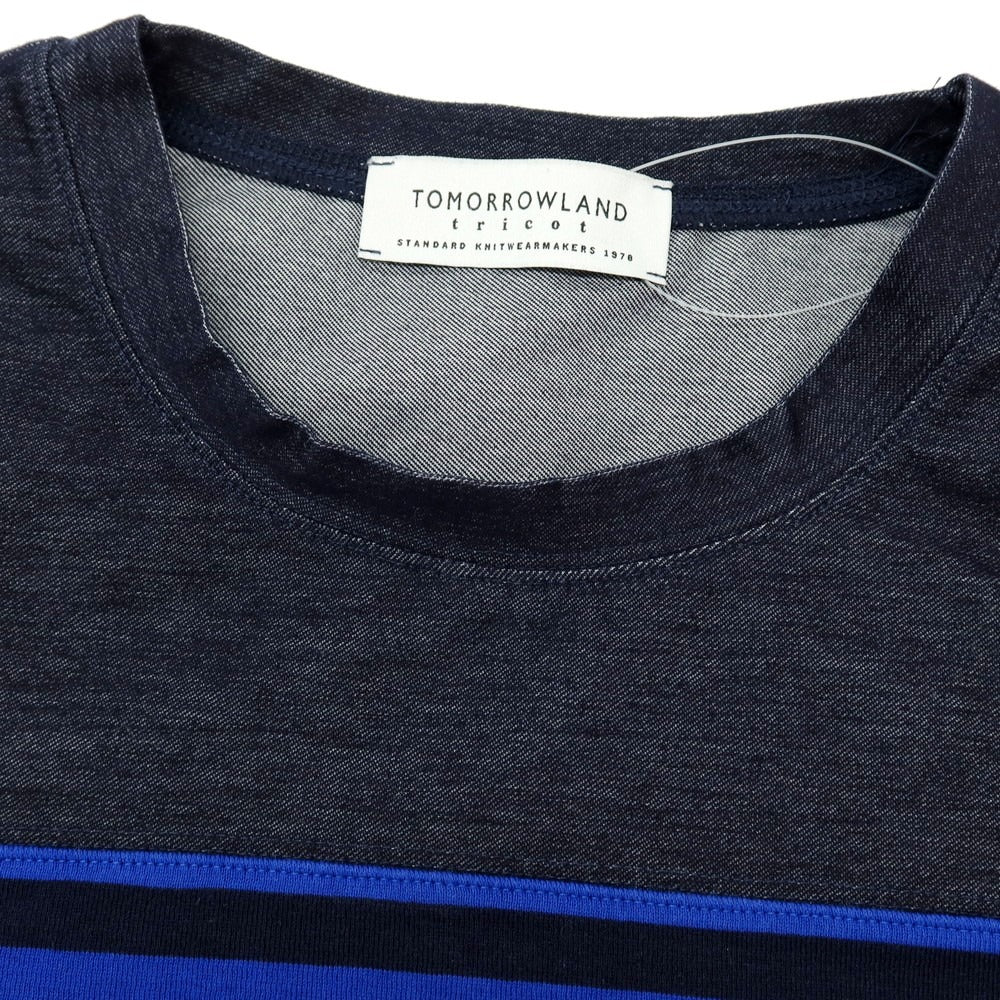 【中古】トゥモローランド TOMORROWLAND ボーダー ニット 切り替え クルーネック 半袖トップ ネイビーxブルー【 S 】【 状態ランクB 】【 メンズ 】