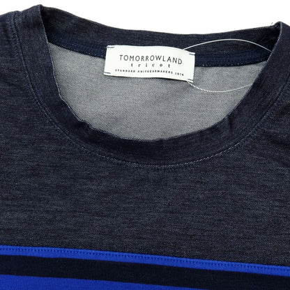 【中古】トゥモローランド TOMORROWLAND ボーダー ニット 切り替え クルーネック 半袖トップ ネイビーxブルー【 S 】【 状態ランクB 】【 メンズ 】