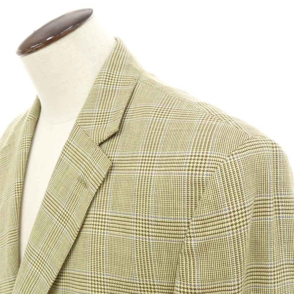 【中古】ハケットロンドン HACKETT LONDON リネンウール チェック テーラードジャケット クリームイエローxブラウン【 48（UK） 】【 状態ランクA 】【 メンズ 】