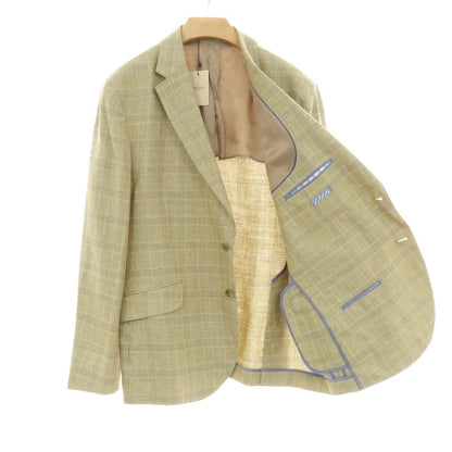 【中古】ハケットロンドン HACKETT LONDON リネンウール チェック テーラードジャケット クリームイエローxブラウン【 48（UK） 】【 状態ランクA 】【 メンズ 】