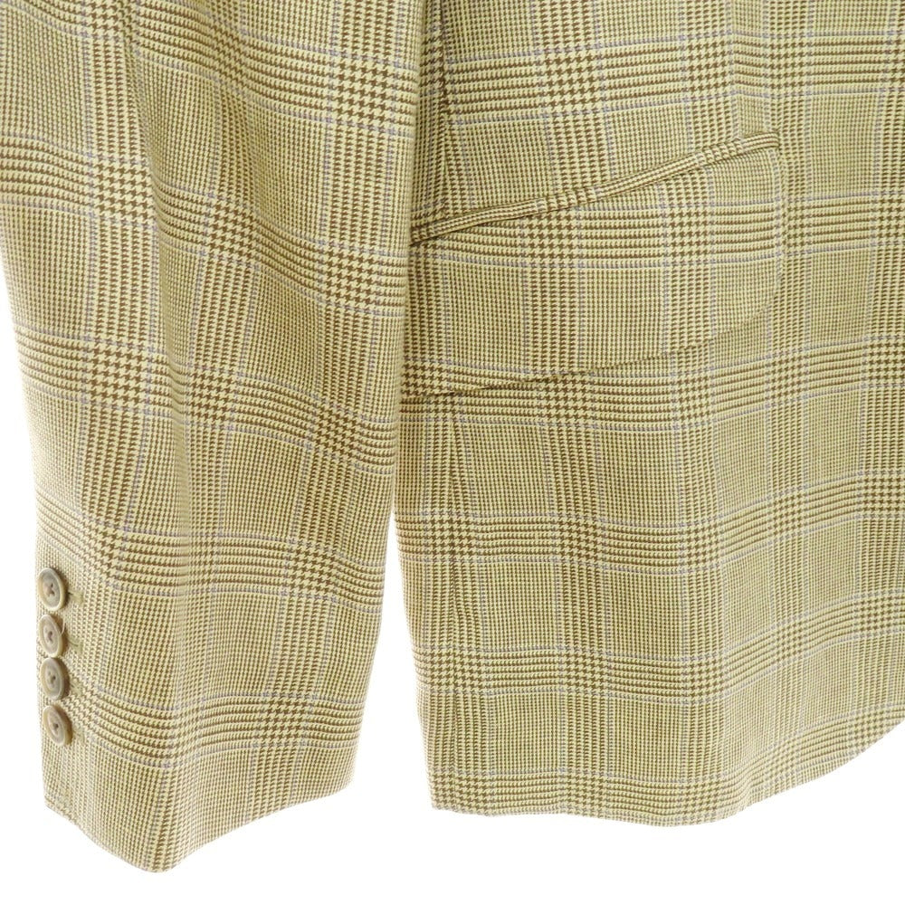 【中古】ハケットロンドン HACKETT LONDON リネンウール チェック テーラードジャケット クリームイエローxブラウン【 48（UK） 】【 状態ランクA 】【 メンズ 】