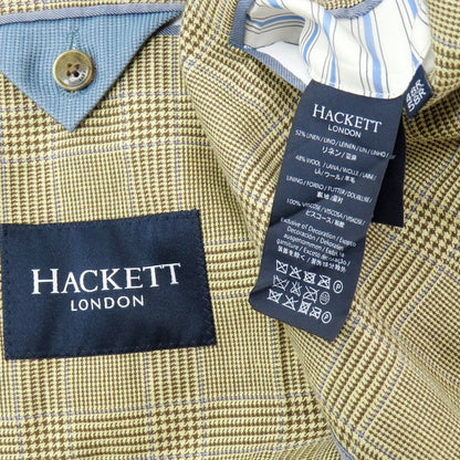 【中古】ハケットロンドン HACKETT LONDON リネンウール チェック テーラードジャケット クリームイエローxブラウン【 48（UK） 】【 状態ランクA 】【 メンズ 】