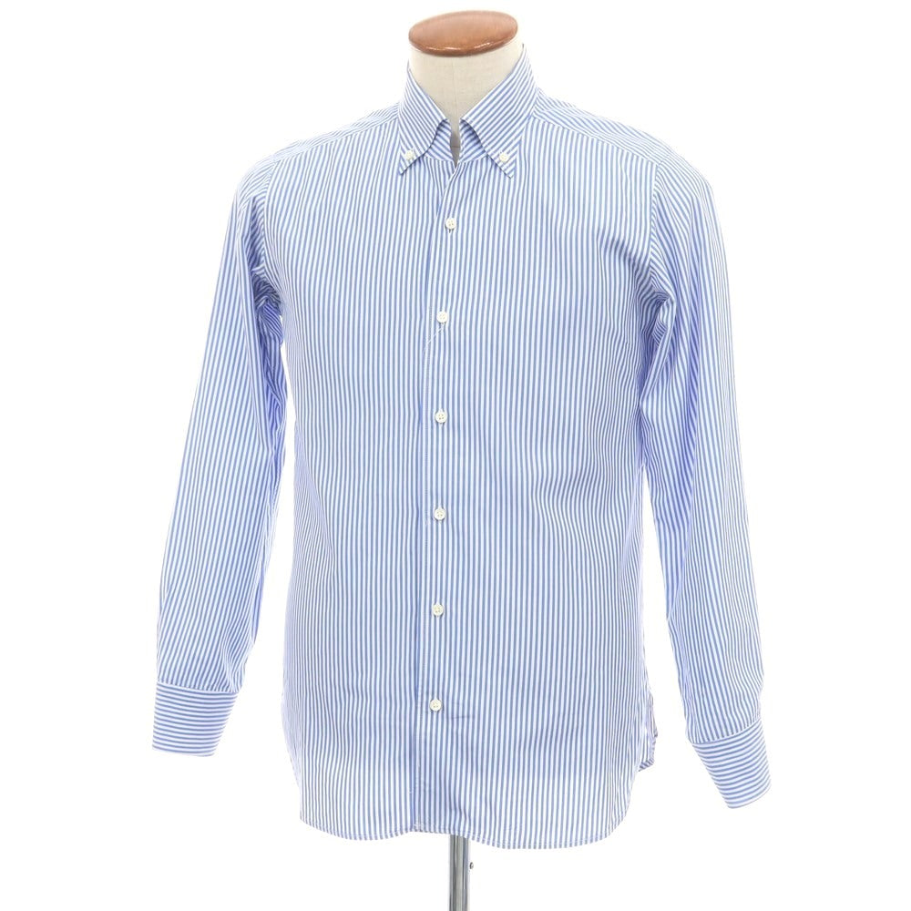 【中古】バーニーズニューヨーク BARNEYS NEWYORK コットン ストライプ イタリアンカラー BD ドレスシャツ ブルーxホワイト【 40 】【 状態ランクB 】【 メンズ 】