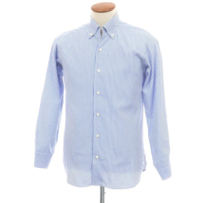 【中古】バーニーズニューヨーク BARNEYS NEWYORK コットン ストライプ イタリアンカラー BD ドレスシャツ ブルーxホワイト【 40 】【 状態ランクB 】【 メンズ 】