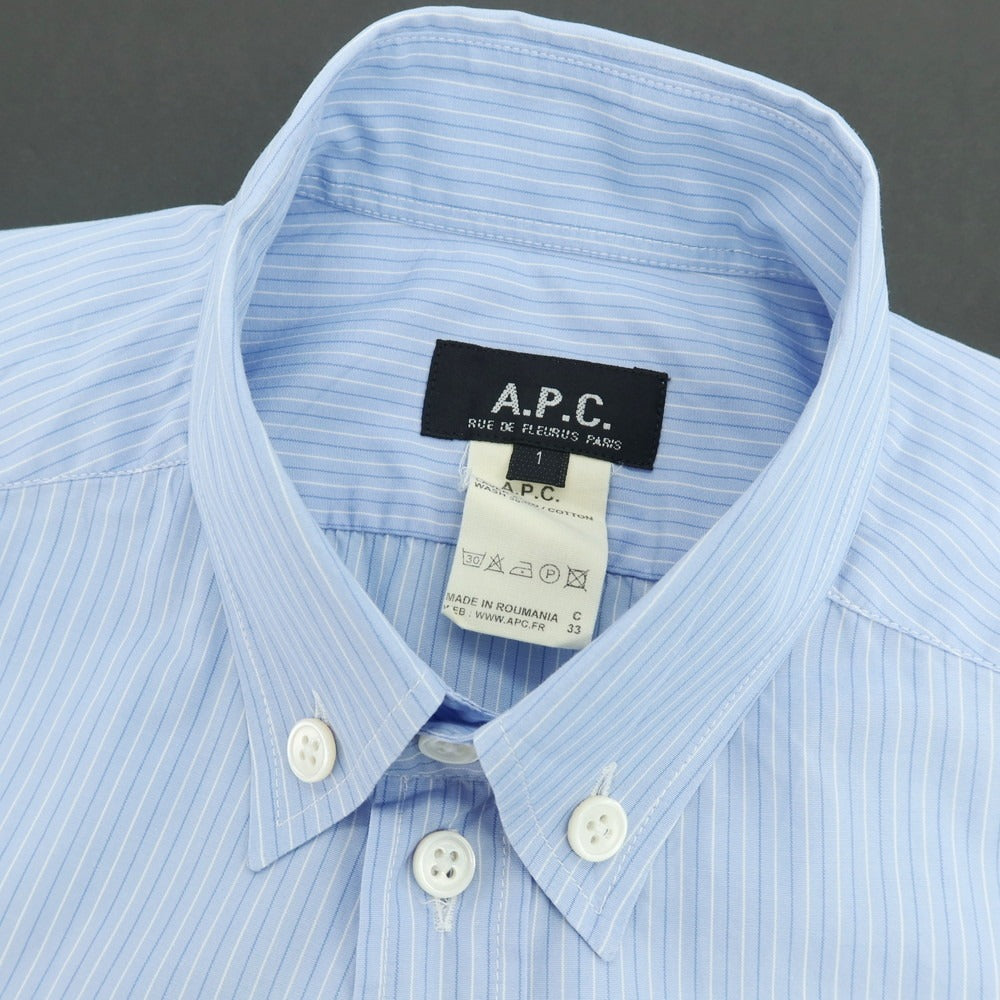 【中古】アーペーセー A.P.C. コットン ストライプ 半袖シャツ ブルーxホワイト【サイズ1】【 状態ランクC 】【 メンズ 】 [DPD]
