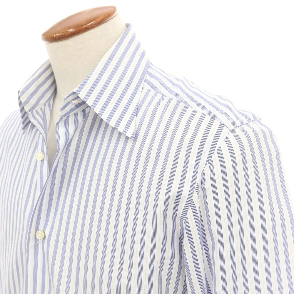 【中古】バルバ BARBA コットン ストライプ レギュラーカラー ドレスシャツ ホワイトxネイビー【 39 】【 状態ランクC 】【 メンズ 】