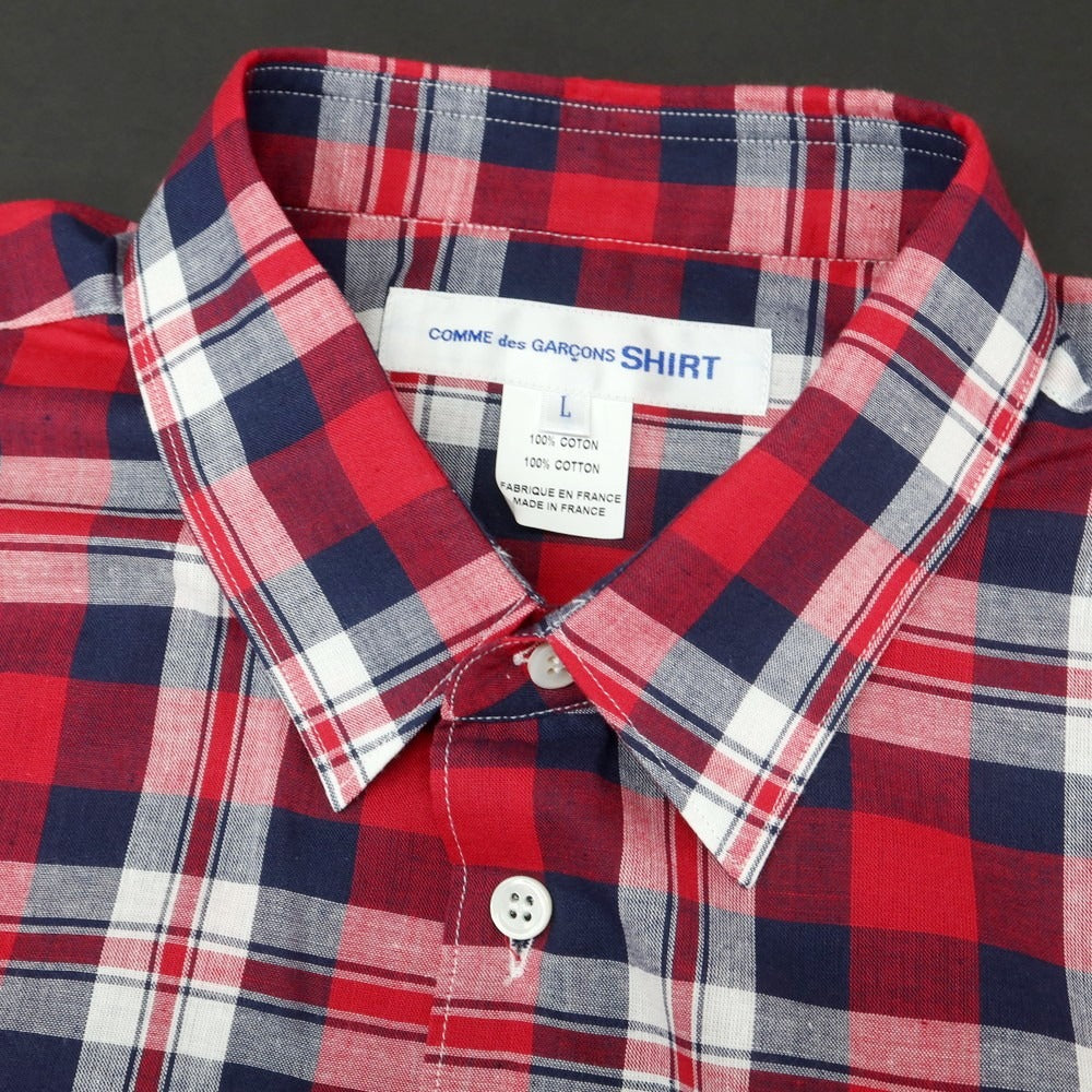 【中古】コムデギャルソンシャツ COMME des GARCONS SHIRT 2025年春夏 コットン チェック レギュラーカラー カジュアルシャツ レッドxネイビー【サイズL】【 状態ランクA 】【 メンズ 】 [CPD]