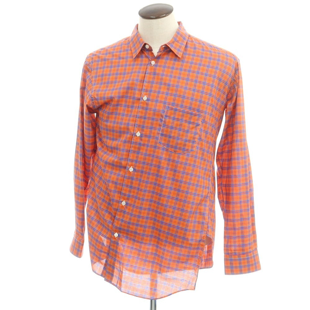 【中古】コムデギャルソンシャツ COMME des GARCONS SHIRT 2025年春夏 コットン チェック アシンメトリー レギュラーカラー カジュアルシャツ オレンジxブルー【サイズXL】【 状態ランクA 】【 メンズ 】 [CPD]