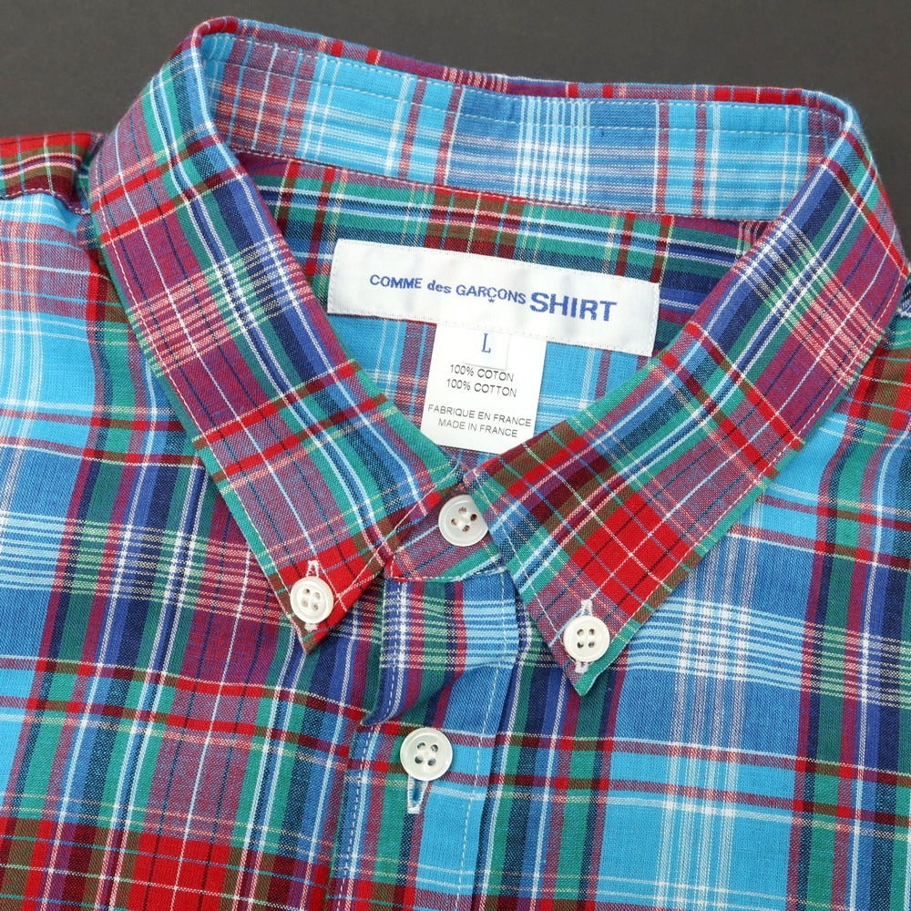 【中古】コムデギャルソンシャツ COMME des GARCONS SHIRT 2025年春夏 コットン チェック ボタンダウン カジュアルシャツ ライトブルーxレッド【 L 】【 状態ランクA 】【 メンズ 】
