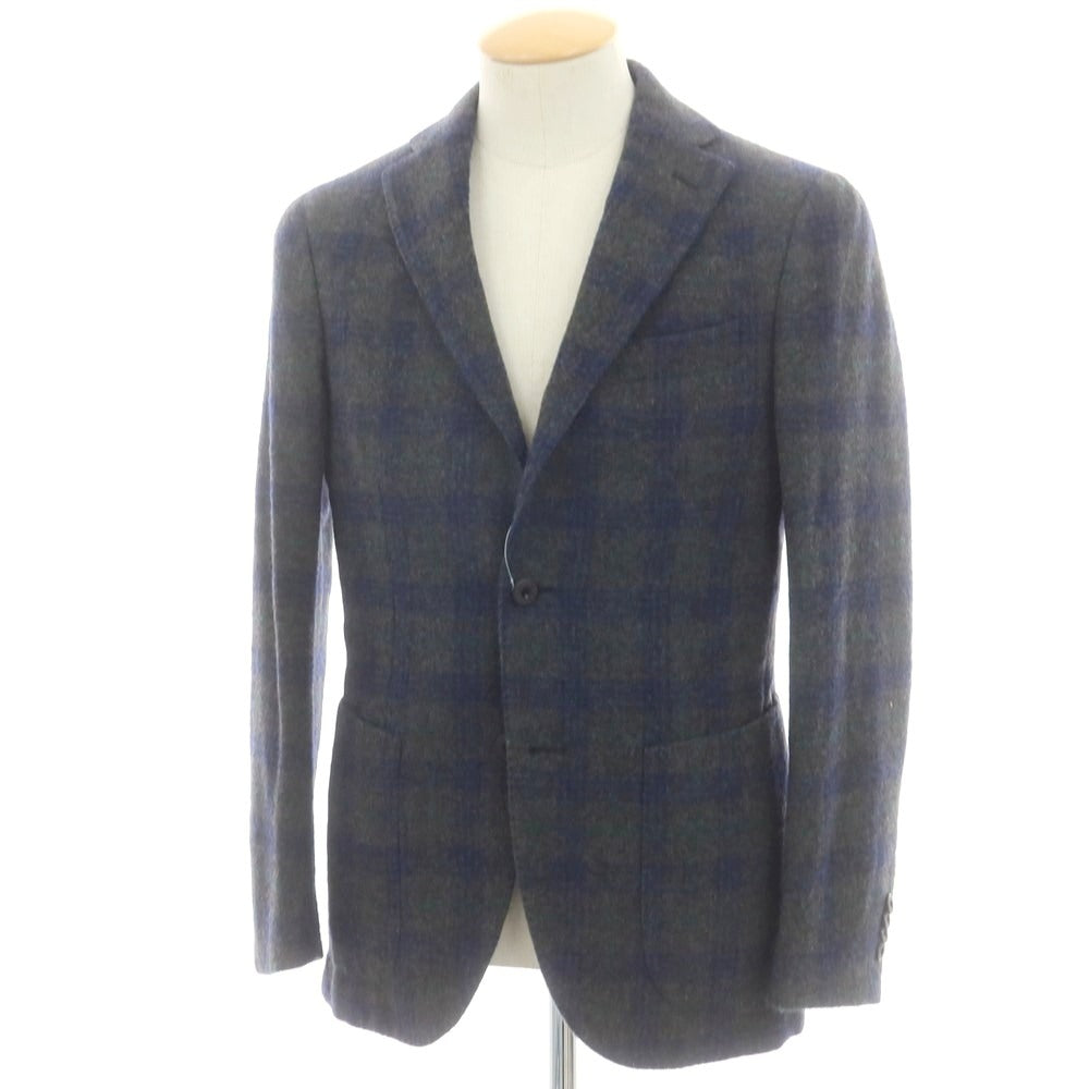 【中古】モンテドーロ Montedoro ウールモヘヤ チェック テーラードジャケット グレーxネイビー【 44 】【 状態ランクB 】【 メンズ 】