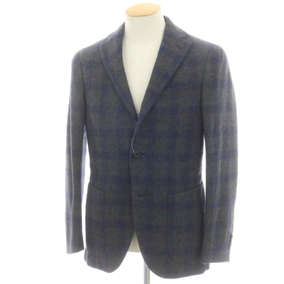 【中古】モンテドーロ Montedoro ウールモヘヤ チェック テーラードジャケット グレーxネイビー【 44 】【 状態ランクB 】【 メンズ 】
