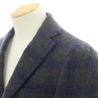 【中古】モンテドーロ Montedoro ウールモヘヤ チェック テーラードジャケット グレーxネイビー【 44 】【 状態ランクB 】【 メンズ 】
