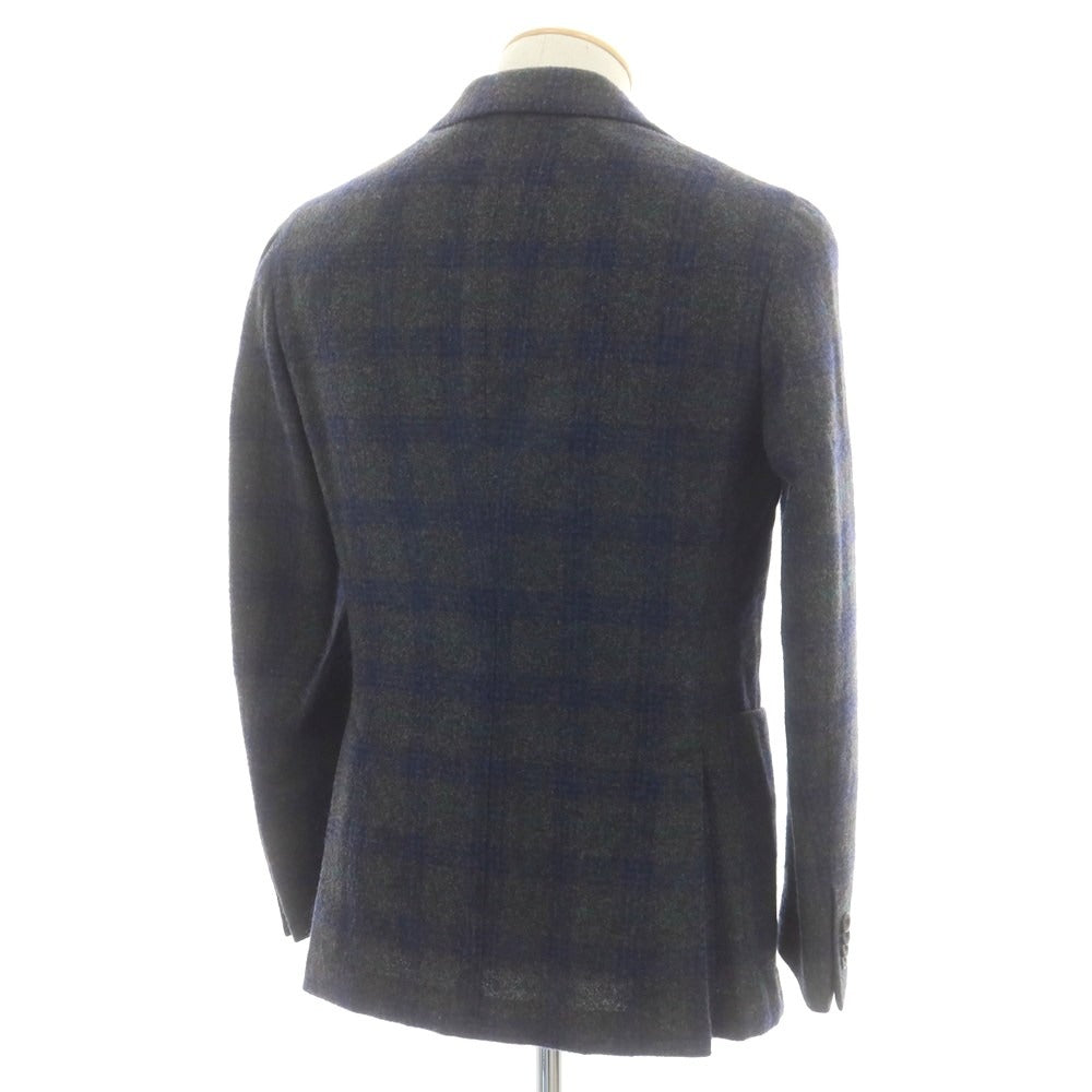 【中古】モンテドーロ Montedoro ウールモヘヤ チェック テーラードジャケット グレーxネイビー【 44 】【 状態ランクB 】【 メンズ 】