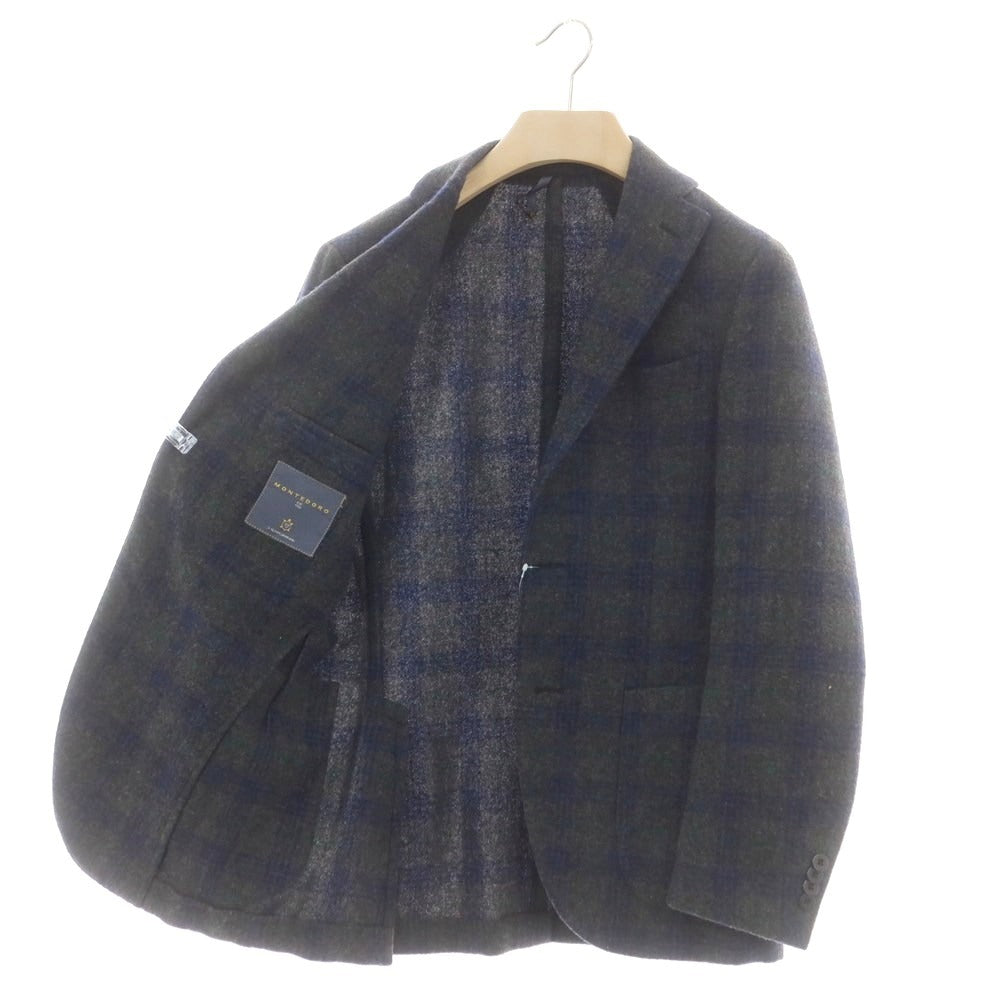【中古】モンテドーロ Montedoro ウールモヘヤ チェック テーラードジャケット グレーxネイビー【サイズ44】【 状態ランクB 】【 メンズ 】 [DPD]