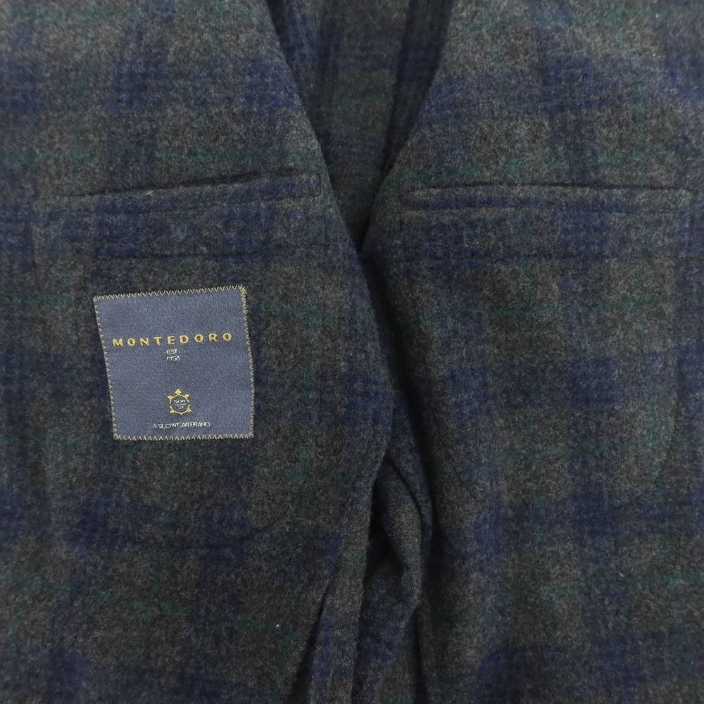 【中古】モンテドーロ Montedoro ウールモヘヤ チェック テーラードジャケット グレーxネイビー【 44 】【 状態ランクB 】【 メンズ 】