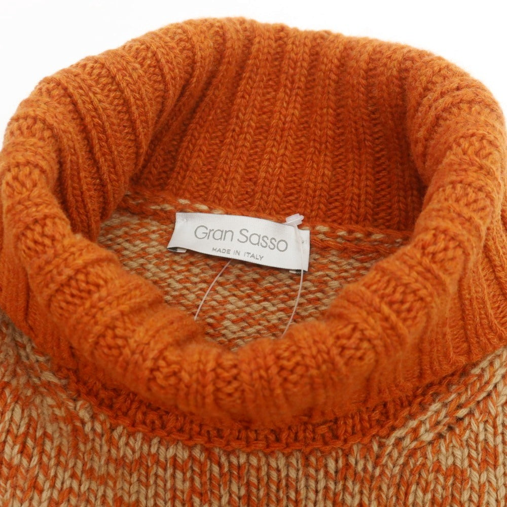 【中古】グランサッソ GRAN SASSO ミドルゲージ ウール タートルネック プルオーバーニット ダークオレンジxベージュ【 46 】【 状態ランクB 】【 メンズ 】