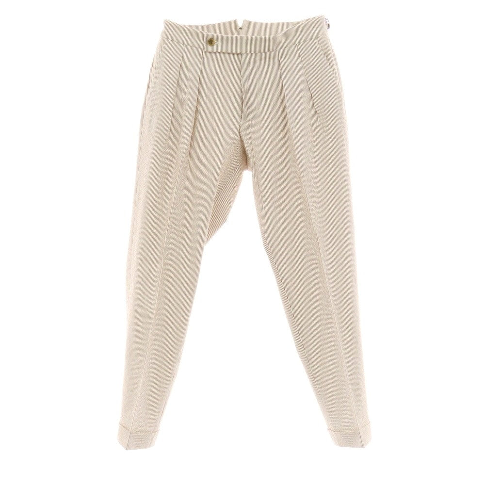 【中古】ベルウィッチ BERWICH ストレッチ コットンナイロン シアサッカー ストライプ カジュアルスラックスパンツ ブラウンxホワイト【 46 】【 状態ランクA 】【 メンズ 】