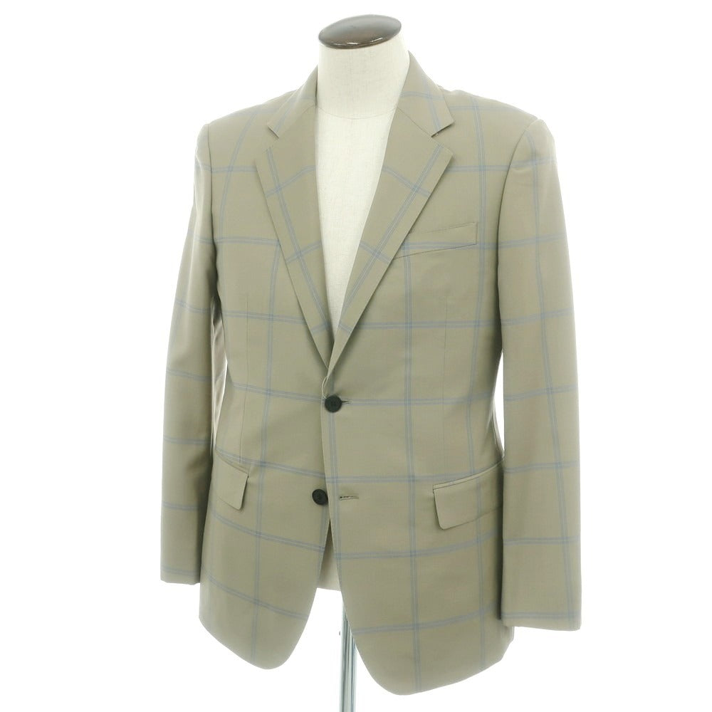 【中古】【未使用】カルバンクライン Calvin Klein ウールモヘヤ チェック テーラードジャケット カーキ系xブルー【 40 】【 状態ランクS 】【 メンズ 】