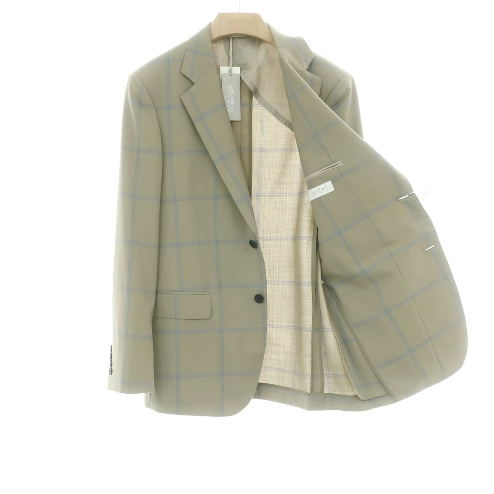 【中古】【未使用】カルバンクライン Calvin Klein ウールモヘヤ チェック テーラードジャケット カーキ系xブルー【 40 】【 状態ランクS 】【 メンズ 】