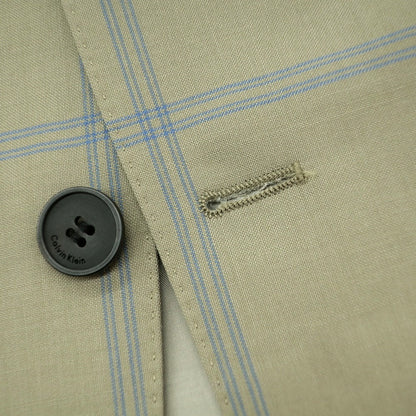 【中古】【未使用】カルバンクライン Calvin Klein ウールモヘヤ チェック テーラードジャケット カーキ系xブルー【 40 】【 状態ランクS 】【 メンズ 】