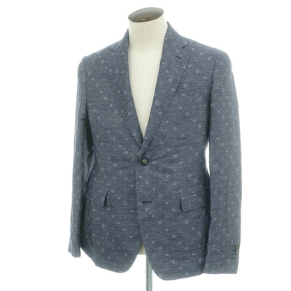 【中古】【未使用】コルネリアーニ CORNELIANI リネンコットン 小紋柄 カジュアルジャケット ネイビーxホワイト【 50 】【 状態ランクS 】【 メンズ 】