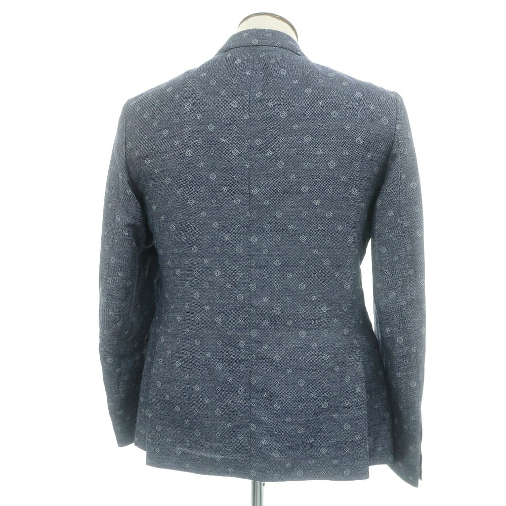 【中古】【未使用】コルネリアーニ CORNELIANI リネンコットン 小紋柄 カジュアルジャケット ネイビーxホワイト【 50 】【 状態ランクS 】【 メンズ 】