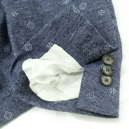【中古】【未使用】コルネリアーニ CORNELIANI リネンコットン 小紋柄 カジュアルジャケット ネイビーxホワイト【 50 】【 状態ランクS 】【 メンズ 】